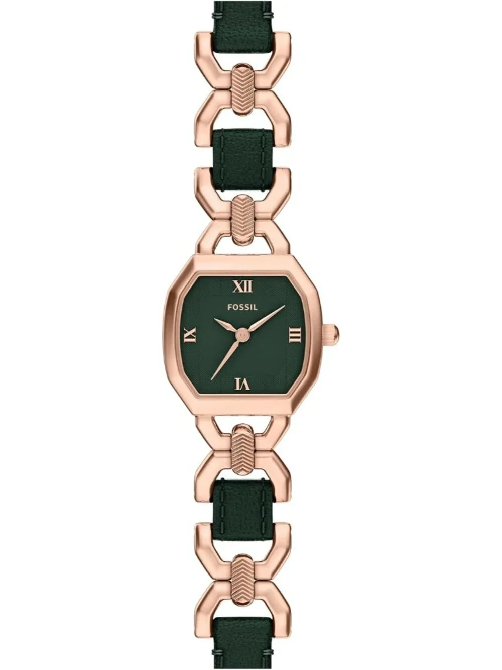 Women's Gold-Tone Stainless Steel Three-Hand Green Leather Octagonal Case Watch